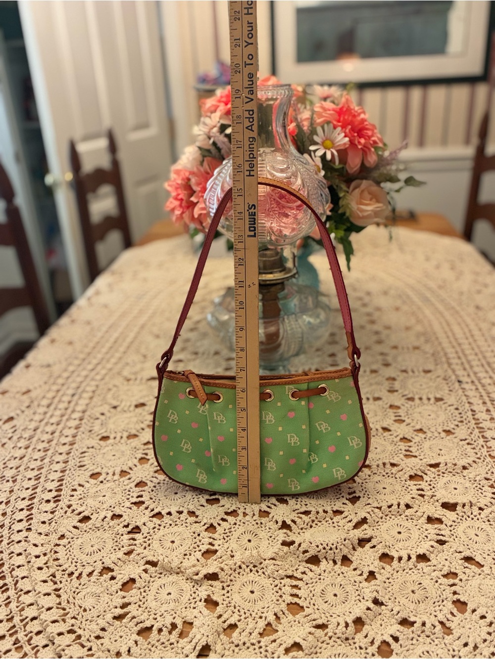 Vintage Dooney & Bourke Green Logo-Print Drawstring Shoulder Bag/Hand Bag - Picture 8 of 12